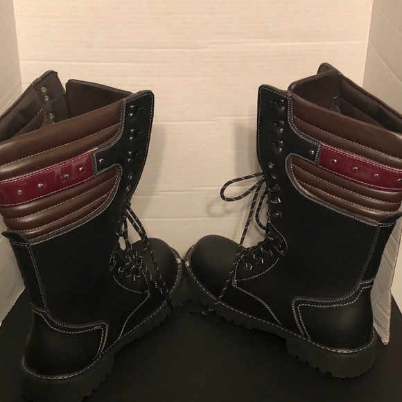 Addax Ridge Goth Motorcycle Black Lace Up Combat Boots Size 45 EU US Men's 12 - Picture 4 of 10